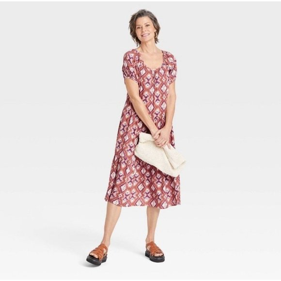 Knox Rose Women's Dress Extra Small Pink Short Sleeve Tiered Midi Ruffle Scoop N - Picture 7 of 7